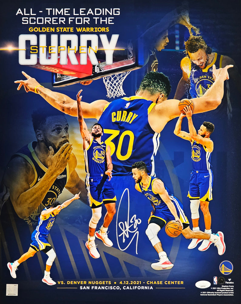 Stephen Curry Autographed 16x20 Photo Golden State Warriors All Time Leading Warriors Scorer Collage JSA Stock #216032