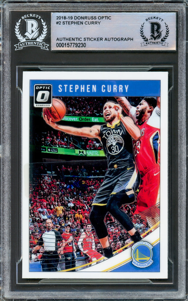 Stephen Curry Autographed 2018-19 Donruss Optic Card #2 Golden State Warriors Beckett BAS Stock #216846