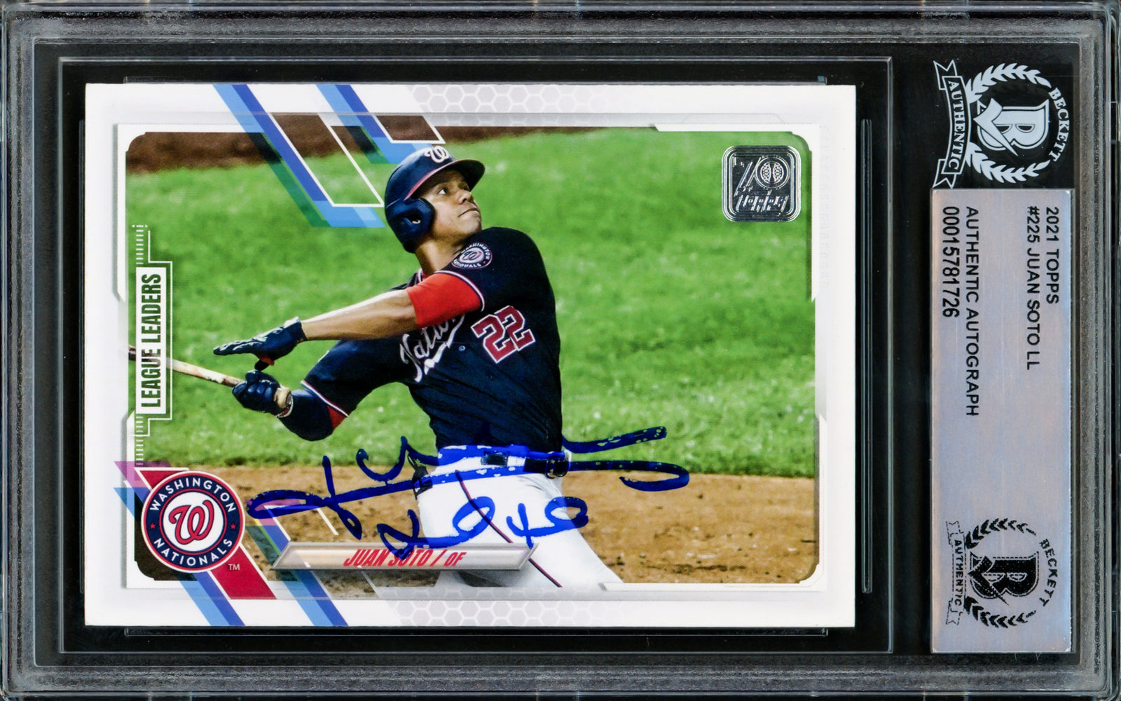 Juan Soto Autographed 2021 Topps Card #225 Washington Nationals Beckett BAS Stock #216870