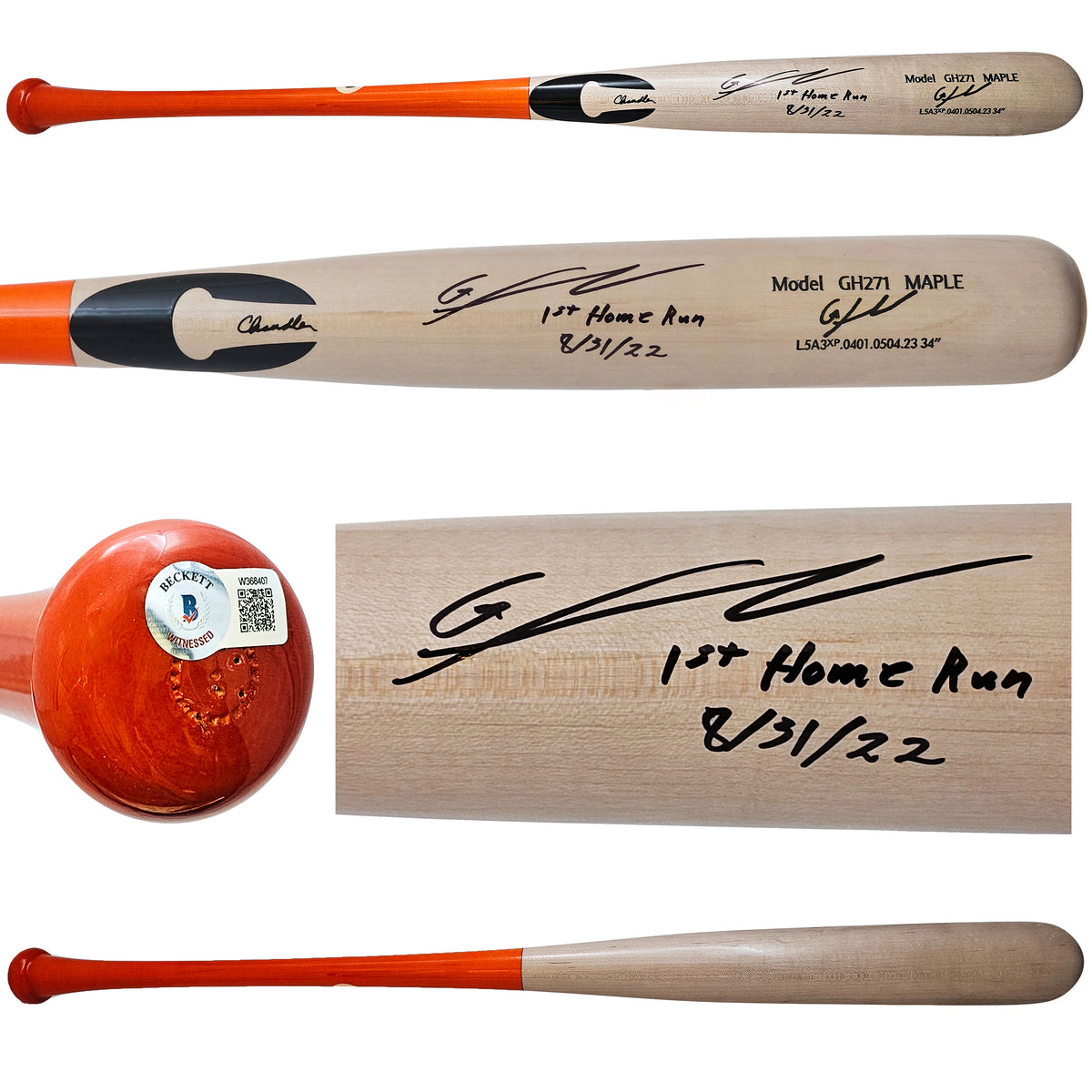 Gunnar Henderson Autographed Ash Chandler Player Model Bat 