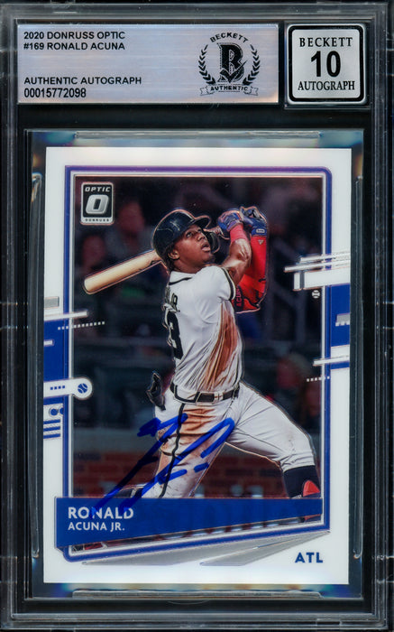 Ronald Acuna Jr. Autographed 2020 Donruss Optic Card #169 Atlanta Braves Auto Grade Gem Mint 10 Beckett BAS #15772098