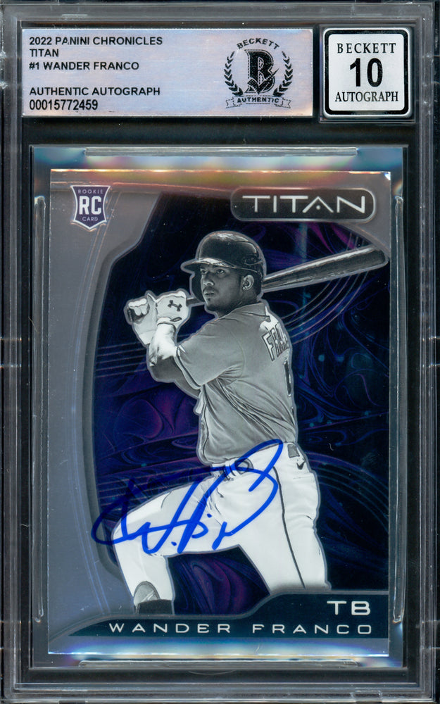 Wander Franco Autographed 2022 Panini Chronicles Titan Rookie Card #1 Tampa Bay Rays Auto Grade Gem Mint 10 Beckett BAS #15772459