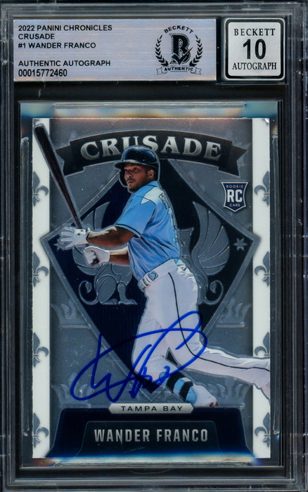 Wander Franco Autographed 2022 Panini Chronicles Crusade Rookie Card #1 Tampa Bay Rays Auto Grade Gem Mint 10 Beckett BAS #15772460