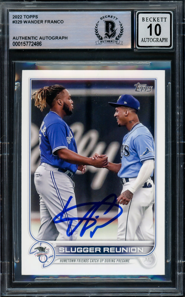 Wander Franco Autographed 2022 Topps Rookie Card #329 Tampa Bay Rays Auto Grade Gem Mint 10 Beckett BAS #15772486