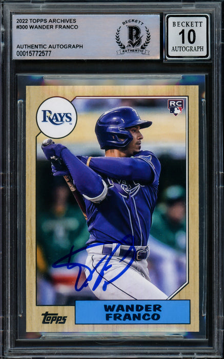 Wander Franco Autographed 2022 Topps Archives Rookie Card #300 Tampa Bay Rays Auto Grade Gem Mint 10 Beckett BAS #15772577