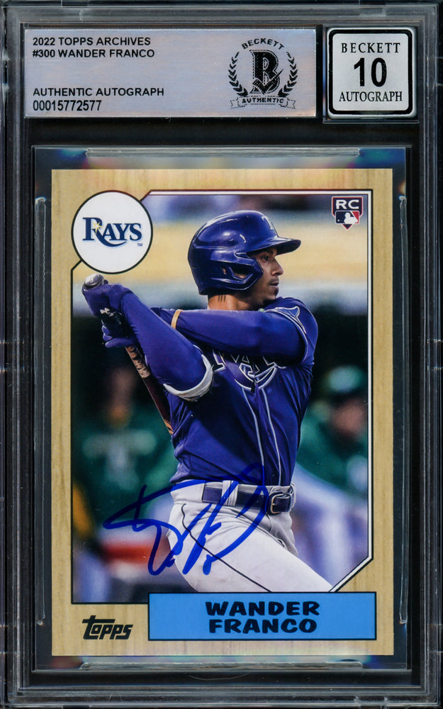 Wander Franco Autographed 2022 Topps Archives Rookie Card #300 Tampa Bay Rays Auto Grade Gem Mint 10 Beckett BAS #15772577