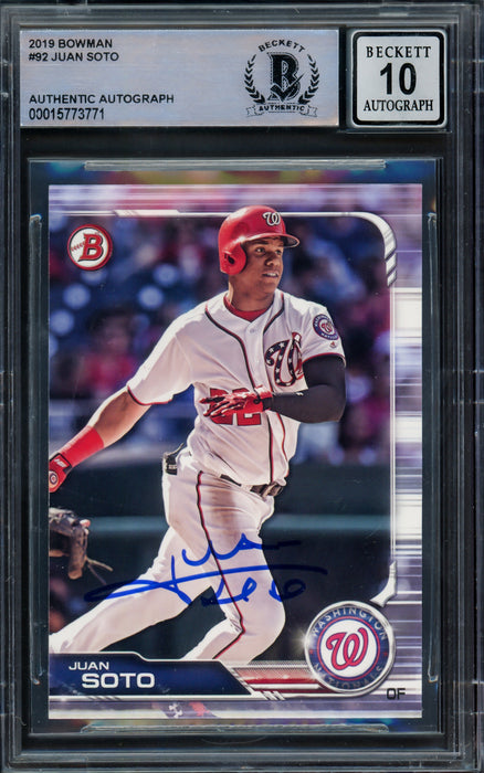 Juan Soto Autographed 2019 Bowman Card #92 Washington Nationals Auto Grade Gem Mint 10 Beckett BAS #15773771