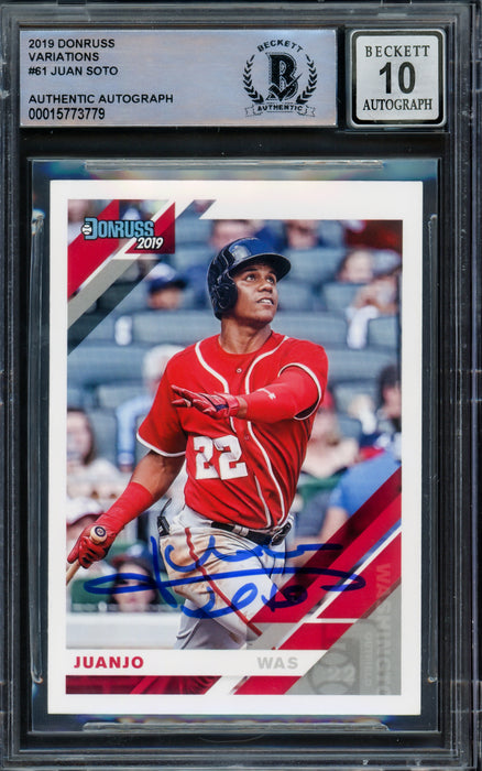 Juan Soto Autographed 2019 Donruss Variations Card #61 Washington Nationals Auto Grade Gem Mint 10 Beckett BAS #15773779