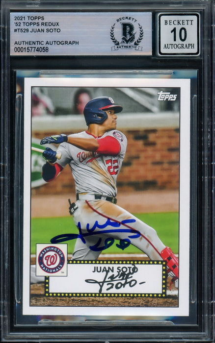 Juan Soto Autographed 2021 Topps 1952 Redux Card #T52-9 Washington Nationals Auto Grade Gem Mint 10 Beckett BAS #15774058
