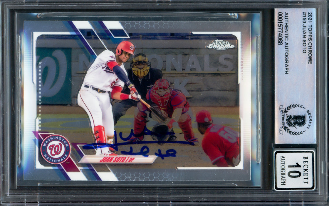 Juan Soto Autographed 2021 Topps Chrome Card #150 Washington Nationals Auto Grade Gem Mint 10 Beckett BAS #15774068
