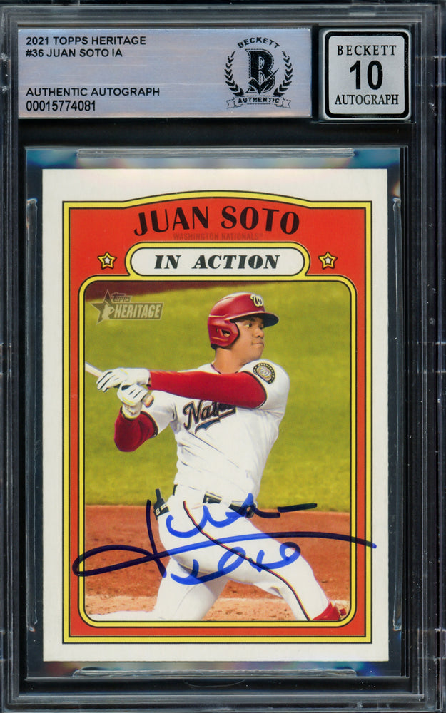 Juan Soto Autographed 2021 Topps Heritage Card #36 Washington Nationals Auto Grade Gem Mint 10 Beckett BAS #15774081