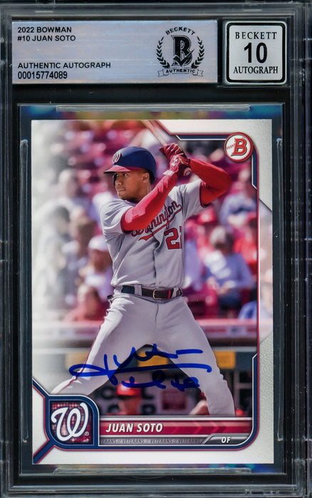 Juan Soto Autographed 2022 Bowman Card #10 Washington Nationals Auto Grade Gem Mint 10 Beckett BAS #15774089