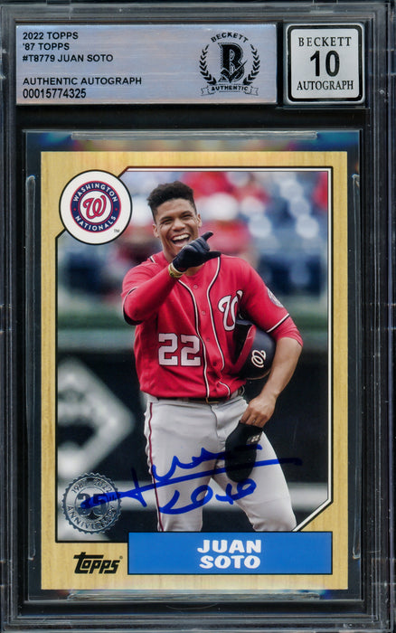 Juan Soto Autographed 2022 Topps 1987 Style Card #T87-79 Washington Nationals Auto Grade Gem Mint 10 Beckett BAS #15774325