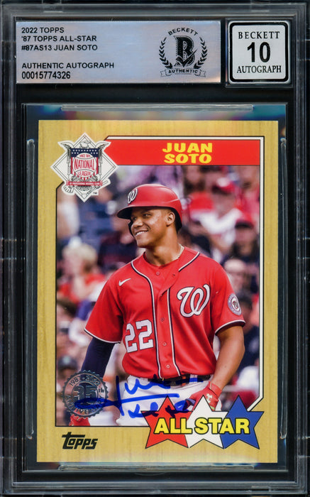 Juan Soto Autographed 2022 Topps 1987 Style Card #87AS-13 Washington Nationals Auto Grade Gem Mint 10 Beckett BAS #15774326