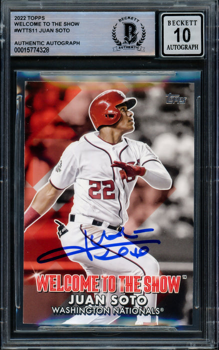 Juan Soto Autographed 2022 Topps Welcome To The Show Card #WTTS-11 Washington Nationals Auto Grade Gem Mint 10 Beckett BAS #15774328