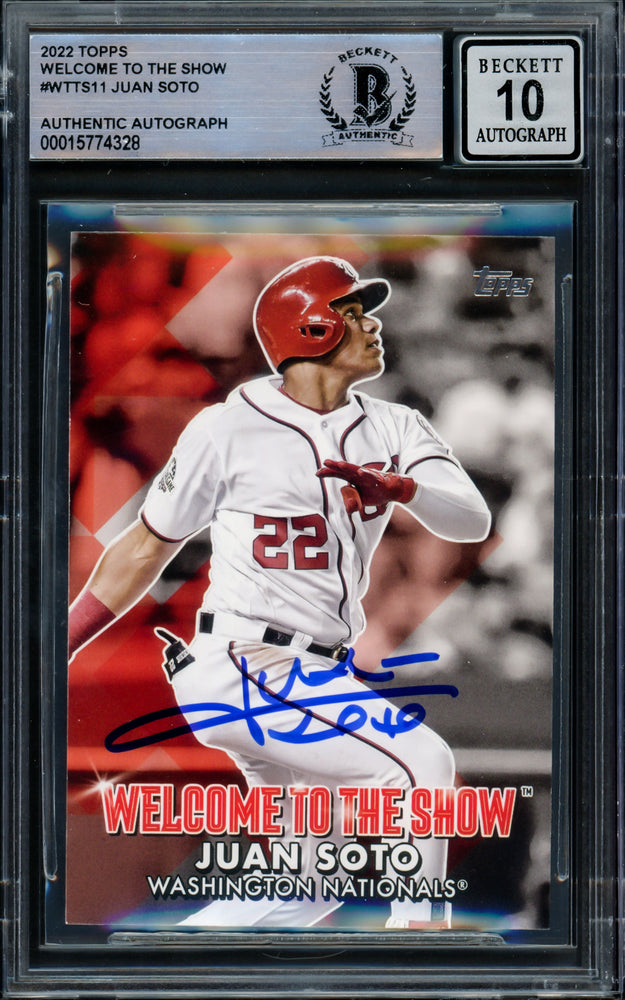 Juan Soto Autographed 2022 Topps Welcome To The Show Card #WTTS-11 Washington Nationals Auto Grade Gem Mint 10 Beckett BAS #15774328