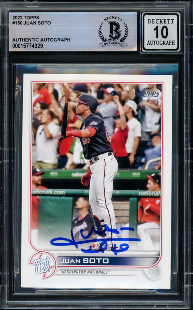 Juan Soto Autographed 2022 Topps Card #150 Washington Nationals Auto Grade Gem Mint 10 Beckett BAS #15774329