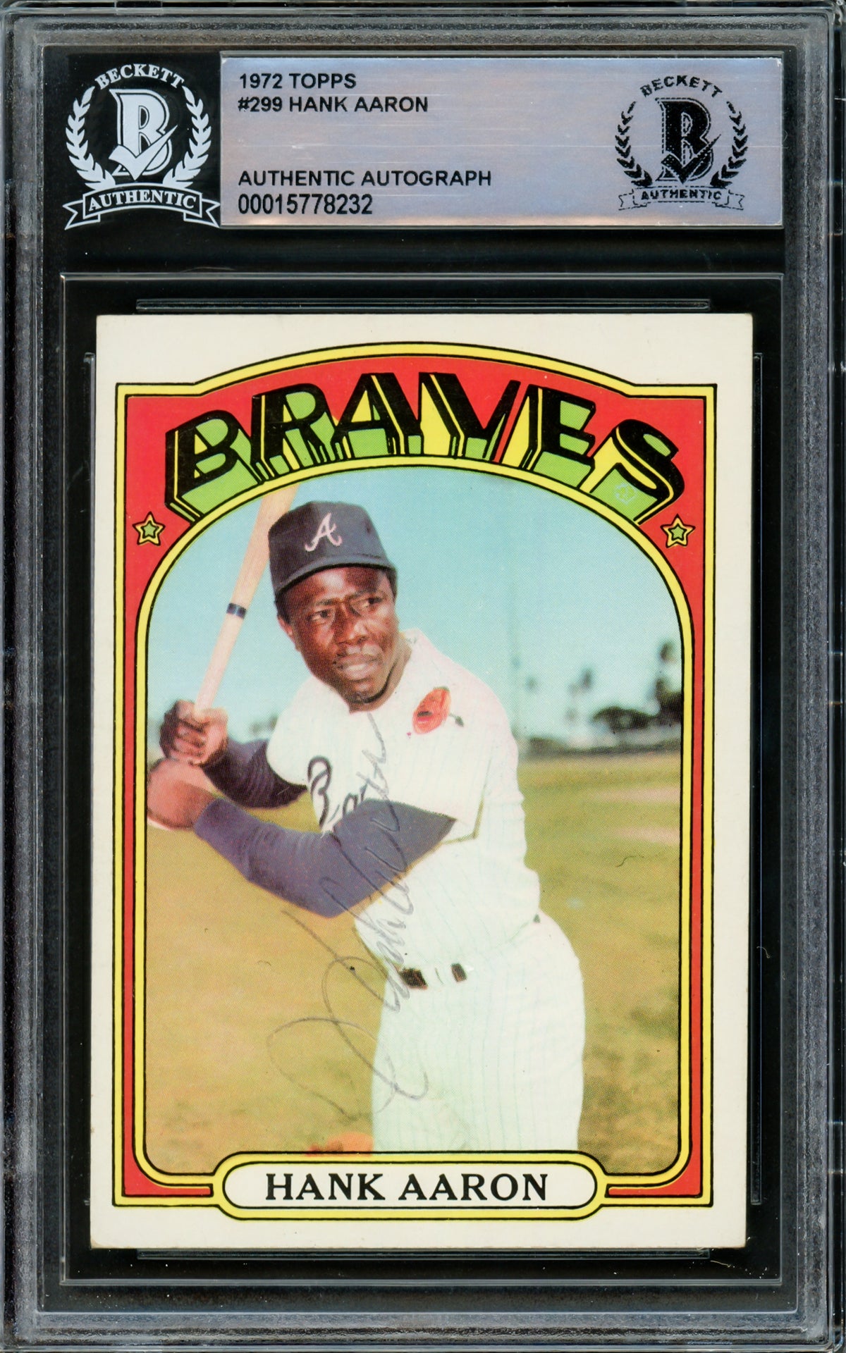 Hank Aaron Autographed 1972 Topps Card #299 Atlanta Braves Vintage 
