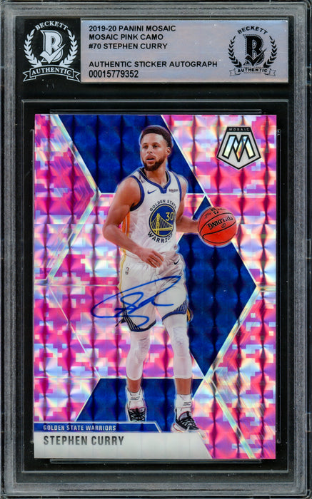 rare stephen curry cards Stephen Curry Autographed 2019-20 Panini Pink Mosaic Prizm Card #70 Go — RSA