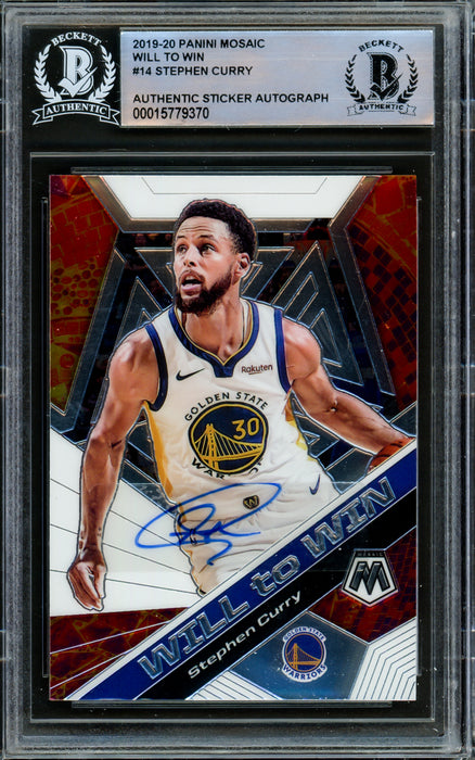 Stephen Curry Autographed 2019-20 Panini Mosaic Will To Win Card #14 Golden State Warriors Beckett BAS #15779370