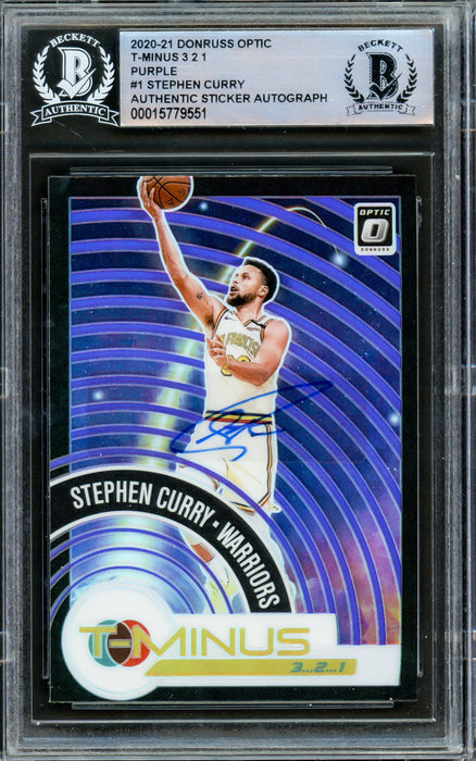 Stephen Curry Autographed 2020-21 Donruss Optic Purple Prizm Card #1 Golden State Warriors Beckett BAS #15779551