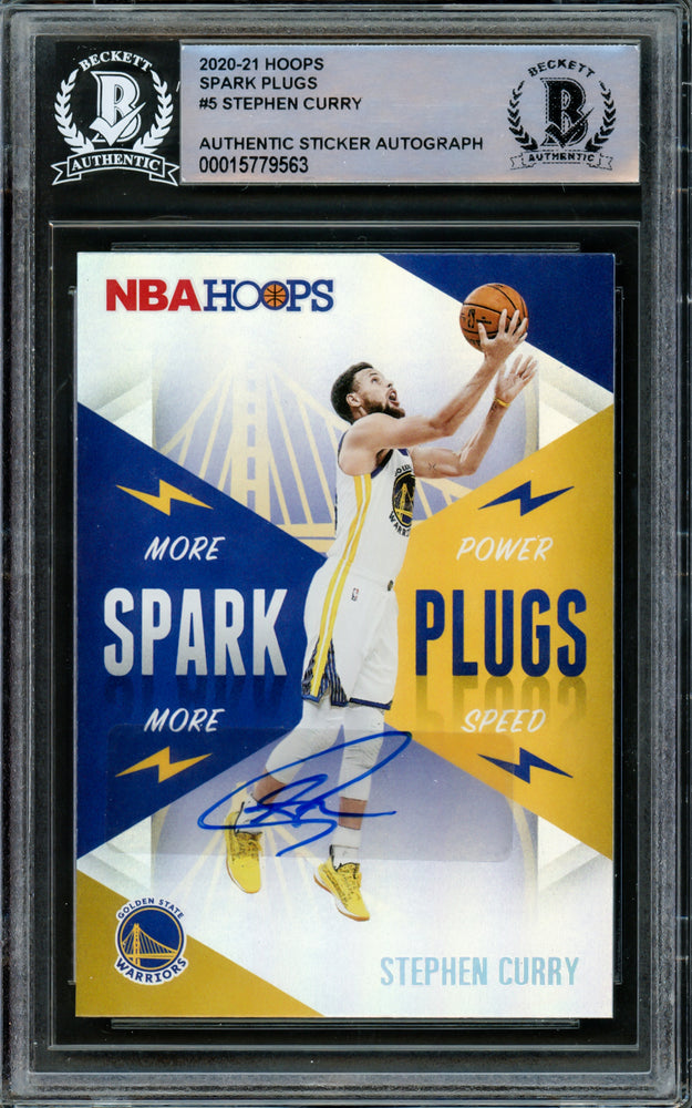 Stephen Curry Autographed 2020-21 Hoops Spark Plugs Card #5 Golden State Warriors Beckett BAS #15779563