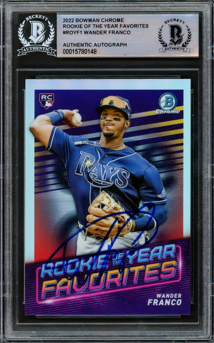Wander Franco Autographed 2022 Bowman Chrome ROY Favorite Rookie Card #ROYF1 Tampa Bay Rays Beckett BAS #15780148