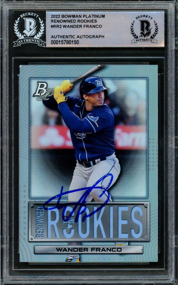 Wander Franco Autographed 2022 Bowman Platinum Rookie Card #RR-2 Tampa Bay Rays Beckett BAS #15780150