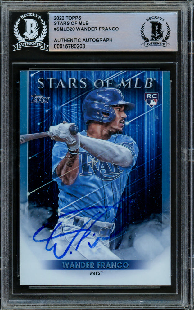 Wander Franco Autographed 2022 Topps Stars of MLB Rookie Card #SMLB-20 Tampa Bay Rays (Bubbling) Beckett BAS #15780203