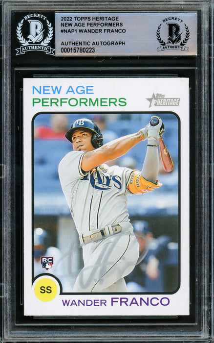 Wander Franco Autographed 2022 Topps Heritage New Age Performers Rookie Card #NAP1 Tampa Bay Rays (Light) Beckett BAS #15780223