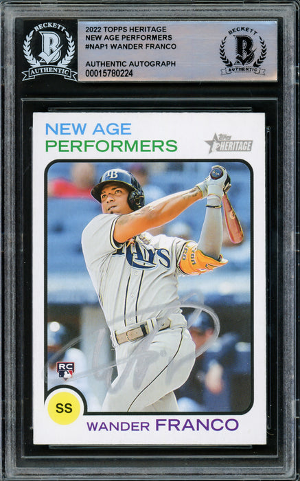 Wander Franco Autographed 2022 Topps Heritage New Age Performers Rookie Card #NAP1 Tampa Bay Rays (Light) Beckett BAS #15780224