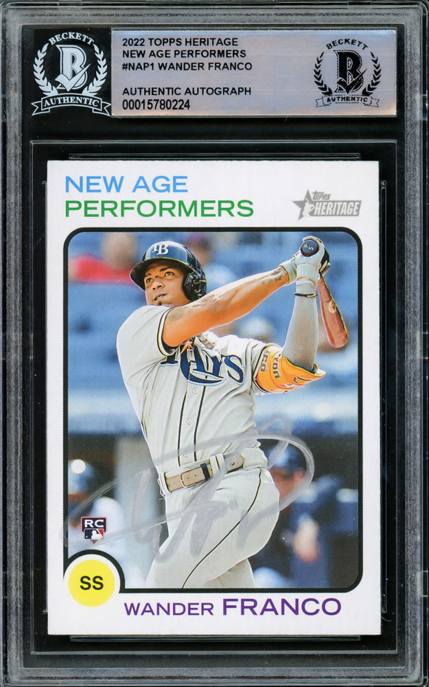 Wander Franco Autographed 2022 Topps Heritage New Age Performers Rookie Card #NAP1 Tampa Bay Rays (Light) Beckett BAS #15780224