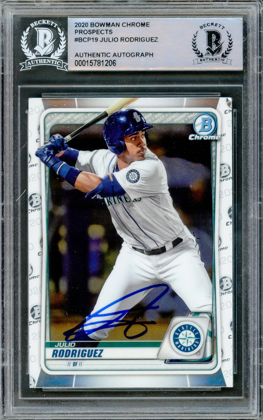 Julio Rodriguez Autographed 2020 Bowman Chrome Rookie Card #BCP19 Seattle Mariners Beckett BAS #15781206