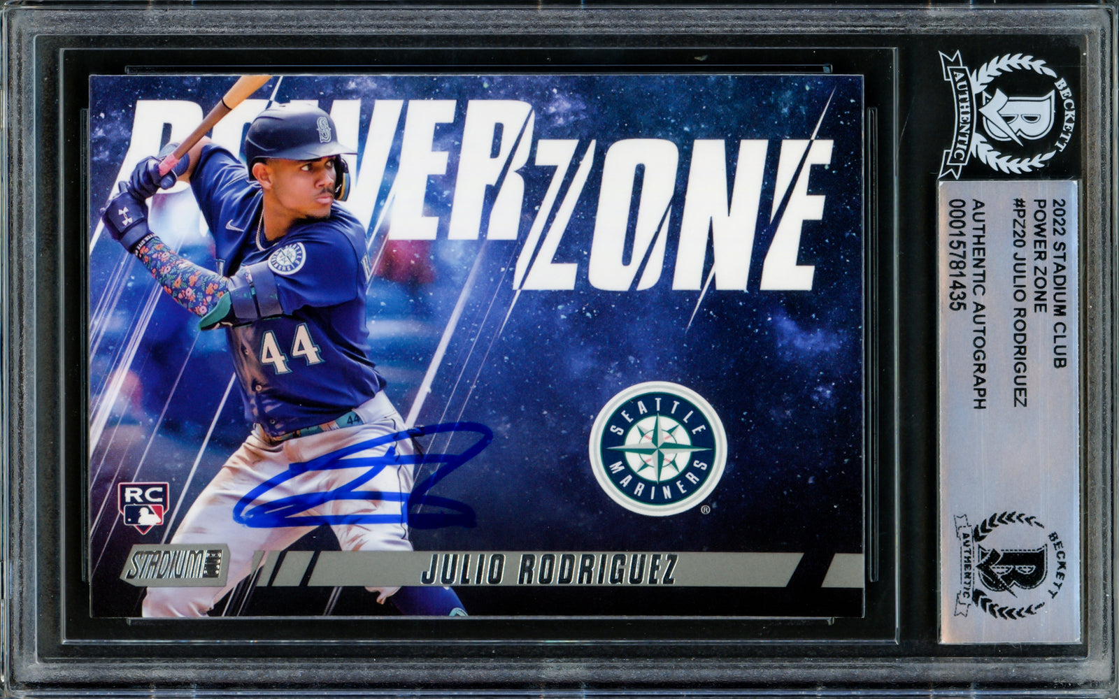 Julio Rodriguez Autographed 2022 Stadium Club Power Zone Rookie Card #PZ20 Seattle Mariners Beckett BAS #15781435