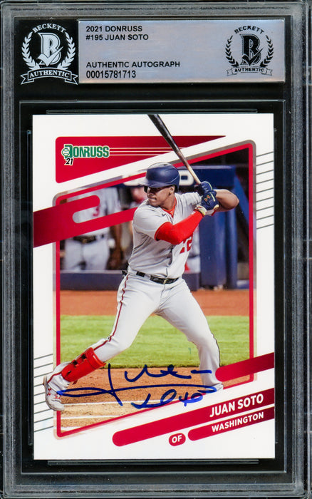 Juan Soto Autographed 2021 Donruss Card #195 Washington Nationals Beckett BAS #15781713