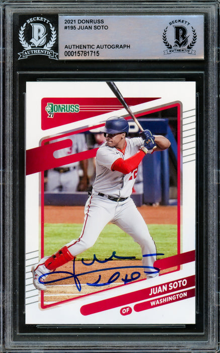 Juan Soto Autographed 2021 Donruss Card #195 Washington Nationals Beckett BAS #15781715