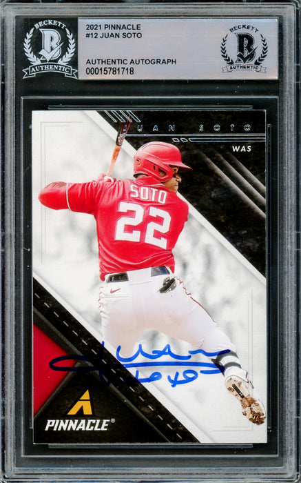 Juan Soto Autographed 2021 Panini Chronicles Pinnacle Card #12 Washington Nationals Beckett BAS #15781718