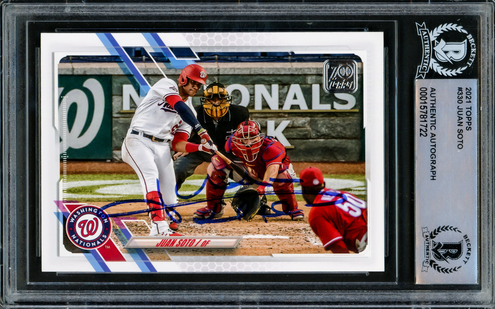Juan Soto Autographed 2021 Topps Card #330 Washington Nationals Beckett BAS #15781722