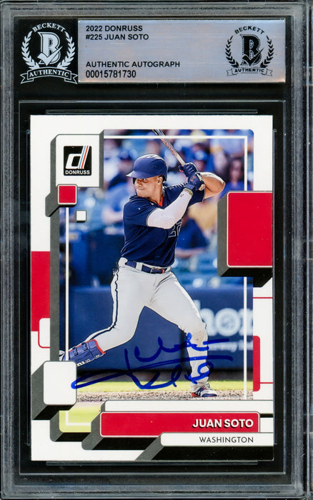 Juan Soto Autographed 2022 Donruss Card #225 Washington Nationals Beckett BAS #15781730