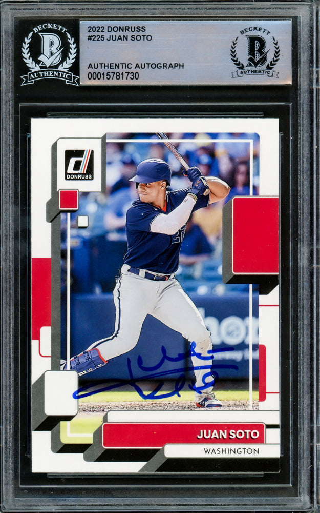Juan Soto Autographed 2022 Donruss Card #225 Washington Nationals Beckett BAS #15781730