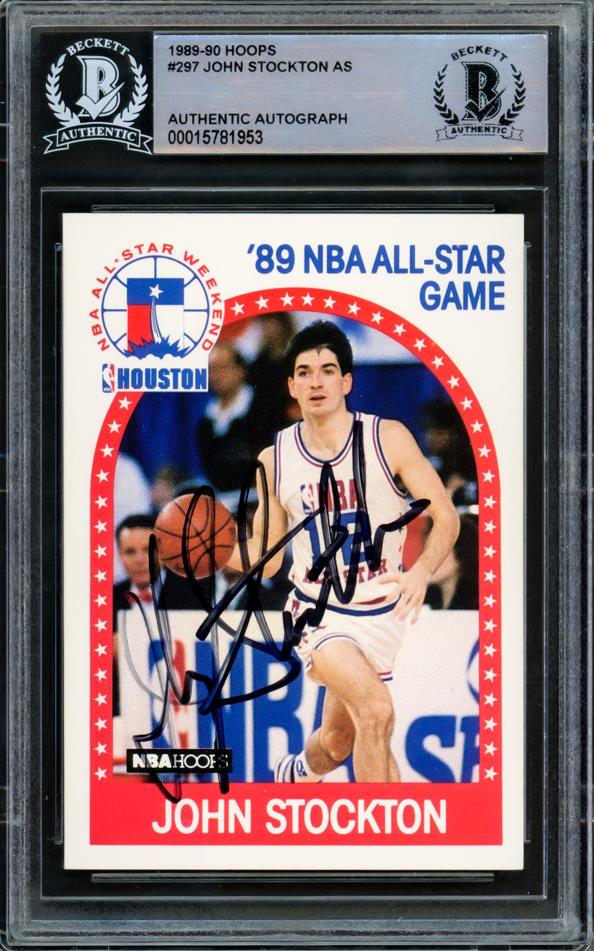 John Stockton Autographed 1989-90 Hoops Card #297 Utah Jazz 