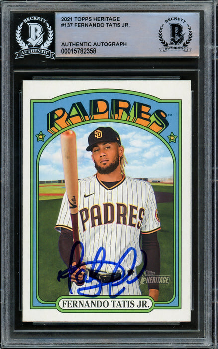 Fernando Tatis Jr. Autographed 2021 Topps Heritage Card #137 San Diego Padres Beckett BAS #15782358