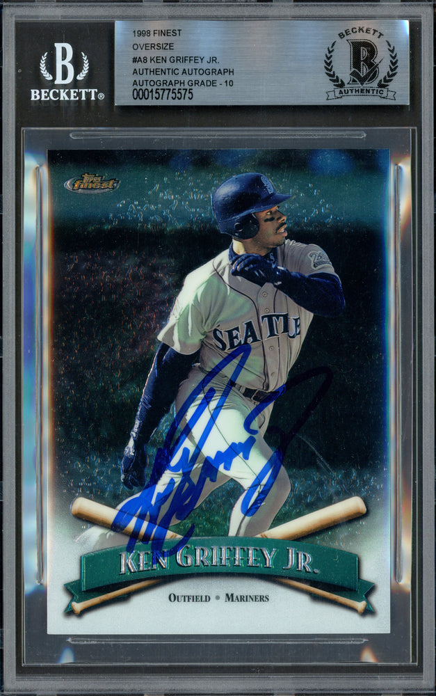 Ken Griffey Jr. Autographed 1998 Topps Finest Jumbo Card #A8 Seattle M — RSA