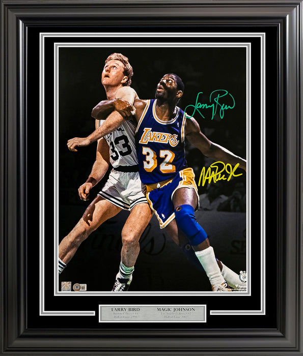 Larry Bird & Magic Johnson Autographed Framed 16x20 Photo Boston Celtics & Los Angeles Lakers Beckett BAS Witness Stock #215848