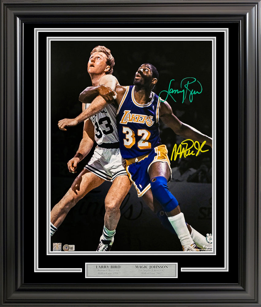 Larry Bird & Magic Johnson Autographed Framed 16x20 Photo Boston Celtics & Los Angeles Lakers Beckett BAS Witness Stock #215848
