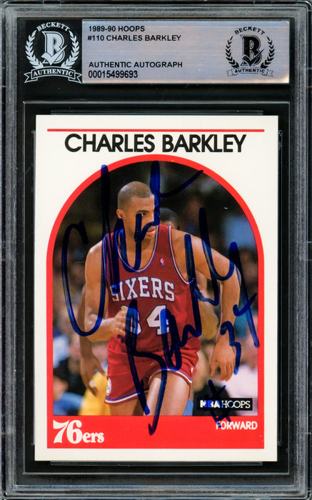 Charles Barkley Autographed 1989-90 Hoops Card #110 Philadelphia 76ers Vintage Signature Beckett BAS #15499693