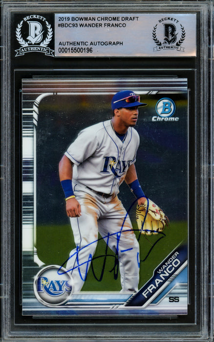 Wander Franco Autographed 2019 Bowman Chrome Draft Rookie Card #BDC-93 Tampa Bay Rays Beckett BAS #15500196