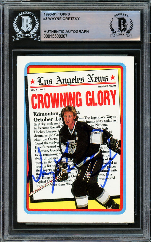 Wayne Gretzky Autographed 1990-91 Topps Card #3 Los Angeles Kings Beckett BAS #15500207