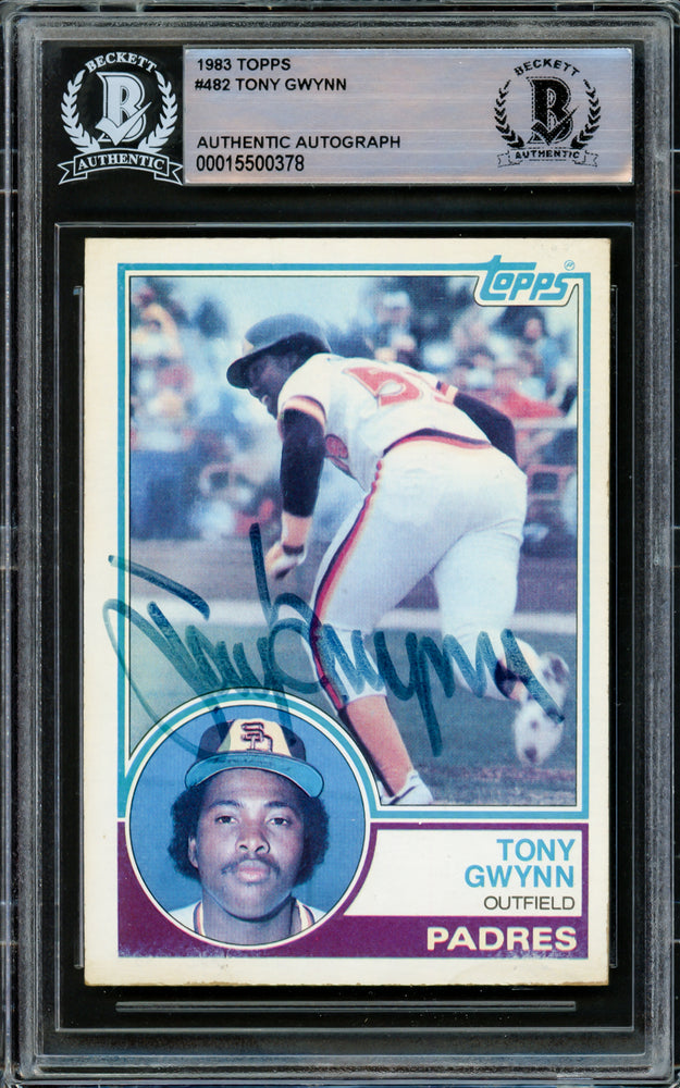 Tony Gwynn Autographed 1983 Topps Rookie Card #482 San Diego Padres Beckett BAS #15500378