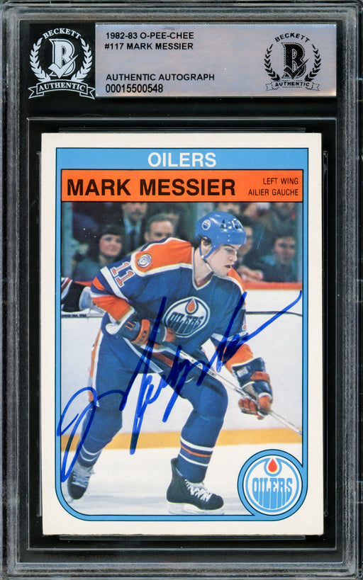 Mark Messier Autographed 1982-83 O-Pee-Chee Card #117 Edmonton Oilers Vintage Signature Beckett BAS #15500548